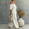 Women's Off-Shoulder Long-Sleeve Top & Wide-Leg Pants Two-Piece Set by FitiqueFit