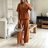 Women's V-Neck Loose Short-Sleeve Top & Wide-Leg Pants Set by FitiqueFit