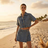 Women's Loose Denim Shirt-Dress & Pants Two-Piece Set – Cotton by FitiqueFit