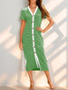 Contrast Striped V-Neck Short Sleeve Midi Dress