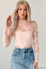 Apricot Pink Mock Neck Floral Lace Mesh Long Sleeve Top by Wild and Free Boutique