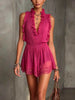 Lace Spliced V-Neck Mini Dress – Sleeveless High-Waist Ruffle Dress for Women by FitiqueFit