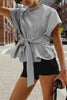 Women's Loose Round-Neck Lace-Up Bow-Knot Short-Sleeve Top by FitiqueFit