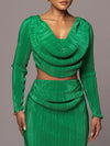 Ruched Cowl Neck Top and Maxi Skirt Set