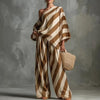 Women's Retro Striped Batwing Top & Wide-Leg Pants Set – Vintage 2-Piece by FitiqueFit
