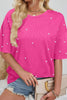 Pearl Detail Round Neck Half Sleeve T-Shirt by Simply Love
