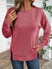 Side Slit Round Neck Sweatshirt by Wild and Free Boutique