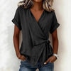 Women's Casual Lapel Collar Lace-Up Short-Sleeve Linen Top by FitiqueFit