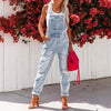 Women's Cropped Ripped Denim Overalls – Streetwear Strap Bib Jeans by FitiqueFit