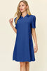 Double Take Full Size Texture Collared Neck Short Sleeve Dress Textured Dress For Women by Stevvex