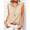 Women's Lapel Collar Sleeveless Top – Loose Fit, Pockets, Solid Color by FitiqueFit