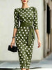 Women's Retro Polka-Dot Bodycon Midi Dress – Belted Cross-Tie by FitiqueFit