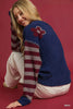 Umgee Flower Jacquard Striped Long Sleeve Sweater by FitiqueFit
