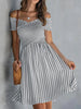 Women's Off-Shoulder Striped Waist-Cinching Midi Dress by FitiqueFit