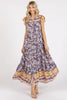 Floral Ruffled Notched Cap Sleeve Maxi Summer Dress For Women – Bohemian Chic Dress with Floral Print and Ruffled Details by Stevvex