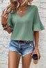 Beau Blue Ruffled Short Sleeve V Neck Textured Blouse