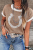 Black Horse Shoe Pattern Contrast Trim Short Sleeve Sweater by Wild and Free Boutique
