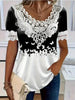Women's Lace Patchwork Crew Neck Short Sleeve T-Shirt by FitiqueFit