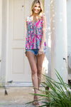Multicolor Abstract Print Boho Flounce Hem Sleeveless Shirt