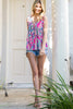 Multicolor Abstract Print Boho Flounce Hem Sleeveless Shirt