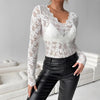 Women's Elegant V-Neck Lace Patchwork Long Sleeve Top by FitiqueFit