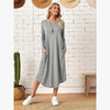 Women's Cotton Maxi Dress – Solid Color Long Sleeve A-Line with Pockets by FitiqueFit