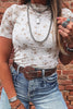 White Mock Neck Short Sleeve Floral Mesh Top by Wild and Free Boutique