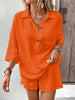 Women's Lapel Collar Double-Panel Shirt & Shorts Two-Piece Set by FitiqueFit