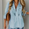 Women’s Contrast Lace Long-Sleeve Button‑Down Blouse by FitiqueFit