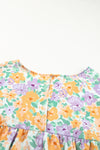 Yellow Floral Print Keyhole Back Short Sleeve Babydoll Blouse