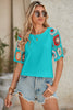 White Floral Hollowed Crochet Sleeve Boho Blouse
