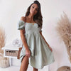 Casual One Word Collar Wrinkle Puff Sleeve Mid Dresses by FitiqueFit