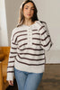 Brown Stripe Ribbed Henley Drop Shoulder Slouchy Sweater by Wild and Free Boutique