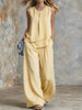 Women's Sleeveless Two-Piece Set – Solid Color Wide-Leg Pants & Top by FitiqueFit