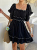 Women’s French Style Square Neck Dress – Ruffled Short Sleeve Elegance by FitiqueFit