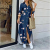 Women's Lapel-Collar Long Shirt Dress – Floral Print Midi Relaxed Fit by FitiqueFit