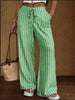 Women's Striped Wide-Leg Trousers – Lace-Up Elastic Waist Loose Fit by FitiqueFit