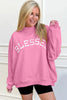 Bright Pink Oversize Blessed Embroidered Mock Neck Sweatshirt by Wild and Free Boutique