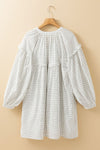 Frill Plaid Notched Balloon Sleeve Mini Dress