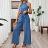 Women's Halter Neck Cropped Top & Wide-Leg Pants Two-Piece Set by FitiqueFit