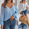 Fried-Dough Twist Off-Shoulder Lantern Sleeve Sweater by FitiqueFit