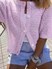 Women's Hollow-Out Knit Cardigan – Open Front, Short Sleeve, Solid Color by FitiqueFit