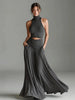 Women's Sleeveless High-Neck Top & Elegant Long A-Line Dress Two-Piece Set by FitiqueFit