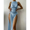 Women's Solid Color Three-Piece Bikini Set with Maxi Dress Cover-Up by FitiqueFit