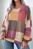 Green Checkered Print Textured Knit Long Sleeve Loose Top by Wild and Free Boutique