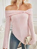 Off-Shoulder Ribbed Knit T-Shirt by Wild and Free Boutique