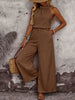 Women's Draped Neck Sleeveless Vest & Casual Pants Two-Piece Set by FitiqueFit