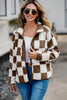 Elegant Checkered Snap Down Long Sleeve Teddy Jacket Soft & Warm Colorful Jacket by Stevvex