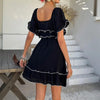 Women’s French Style Square Neck Dress – Ruffled Short Sleeve Elegance by FitiqueFit