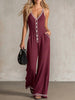 Women's V-Neck Backless Wide-Leg Jumpsuit – High Waist Casual by FitiqueFit